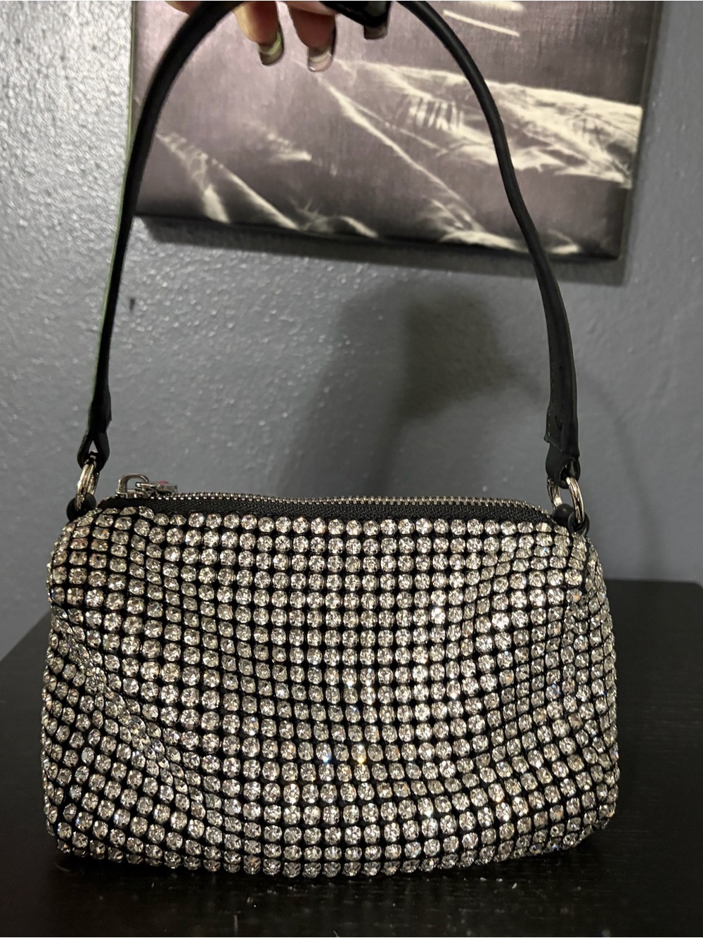 Sparkling Crystal-Embellished Black Bag - Picture 2 of 5